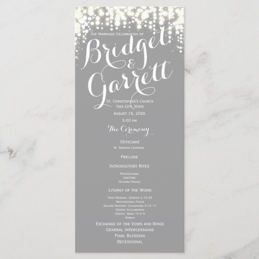 Grey Twinkle Lights Wedding Program Programmakaart (Voorkant)