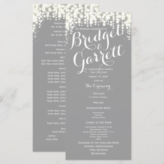 Grey Twinkle Lights Wedding Program Programmakaart (Voorkant / Achterkant)