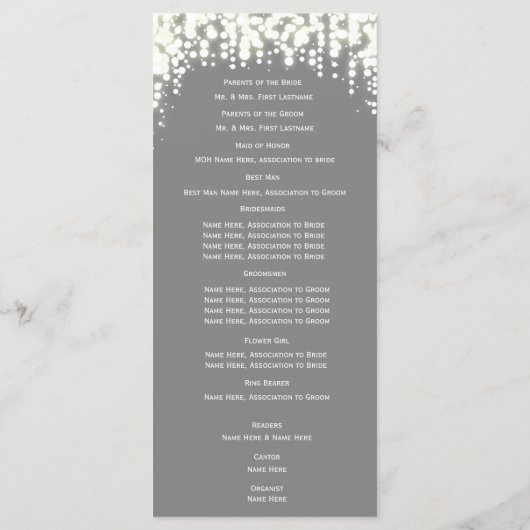 Grey Twinkle Lights Wedding Program Programmakaart (Achterkant)