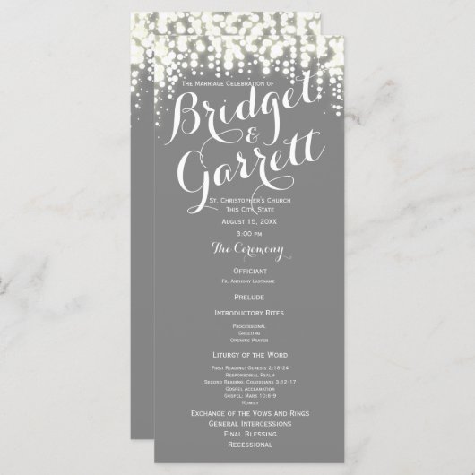 Grey Twinkle Lights Wedding Program Programmakaart (Voorkant / Achterkant)