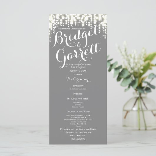 Grey Twinkle Lights Wedding Program Programmakaart (Staand voorkant)