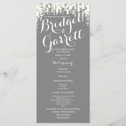 Grey Twinkle Lights Wedding Program Programmakaart (Voorkant)