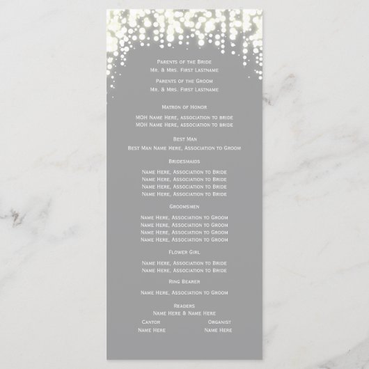 Grey Twinkle Lights Wedding Program Programmakaart (Achterkant)