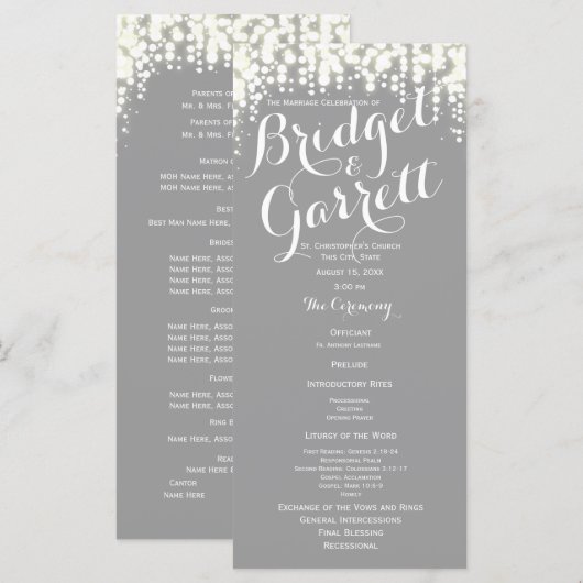 Grey Twinkle Lights Wedding Program Programmakaart (Voorkant / Achterkant)