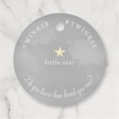 Grey Twinkle Little Star Baby shower Verjaardag Bedankjes Labels (Voorkant)