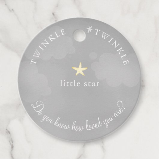 Grey Twinkle Little Star Baby shower Verjaardag Bedankjes Labels (Voorkant)