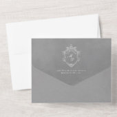 Grey Velvet Elegant Baroque Frame Wedding All In One Uitnodiging (Achterkant)