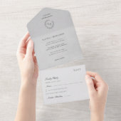 Grey Velvet Laurel Wreath Minimalist Wedding All In One Uitnodiging (Afscheurbaar)