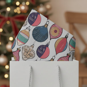 Grey Vintage Kerst Ornamenten Patroon Tissuepapier