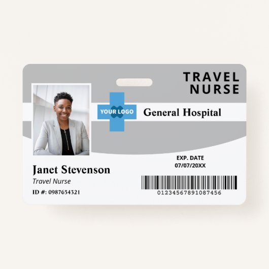 Grey Voeg uw Logo Hospital medewerker Foto-ID toe Badge (Voorkant)