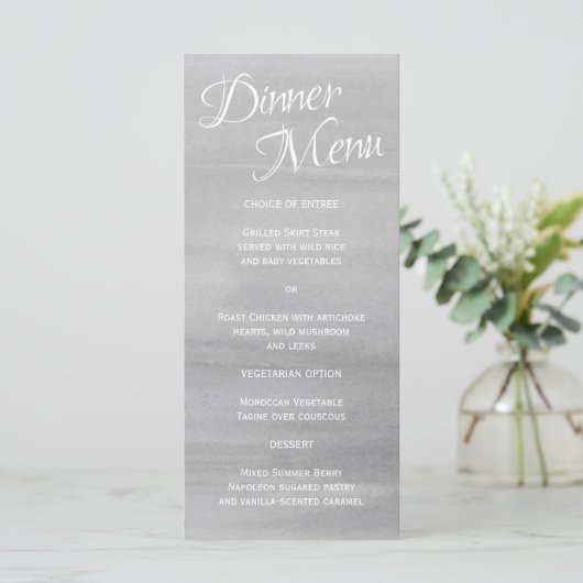Grey Waterverf bruiloft receptie menu (Staand voorkant)