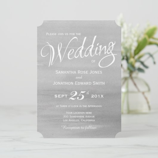 Grey Waterverf bruiloft uitnodiging (Staand voorkant)