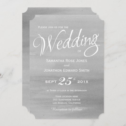 Grey Waterverf bruiloft uitnodiging (Voorkant / Achterkant)