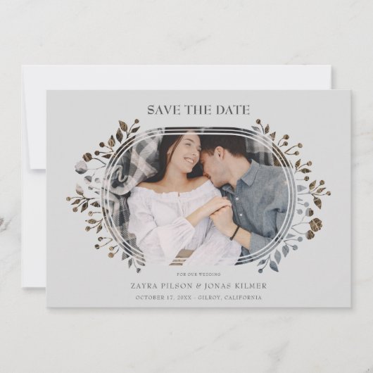 Grey Wedding Fancy Ornament Frame Flowers Photo (Voorkant)