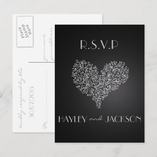 Grey Wedding RSVP briefkaarten "Met Liefde" (Voorkant / Achterkant)