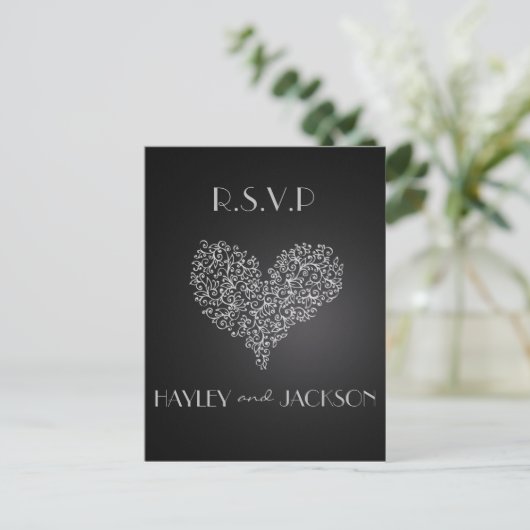 Grey Wedding RSVP briefkaarten "Met Liefde" (Staand voorkant)