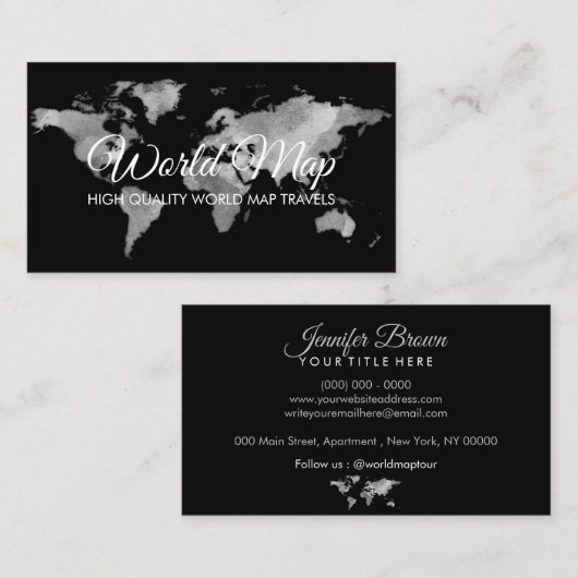 Grey Wereldkaart Trip Wereldbol Revel Agent Visitekaartje (Voorkant / Achterkant)