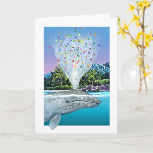 Grey Whale Birthday Kaart (Gele Bloem)