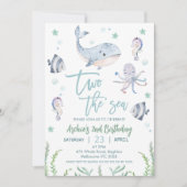Grey Whale Two het Zee 2e Verjaardagsuitnodiging Kaart (Voorkant)