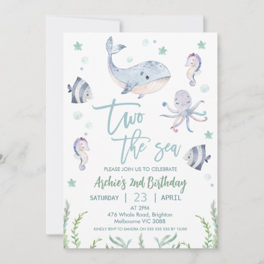 Grey Whale Two het Zee 2e Verjaardagsuitnodiging Kaart (Voorkant)