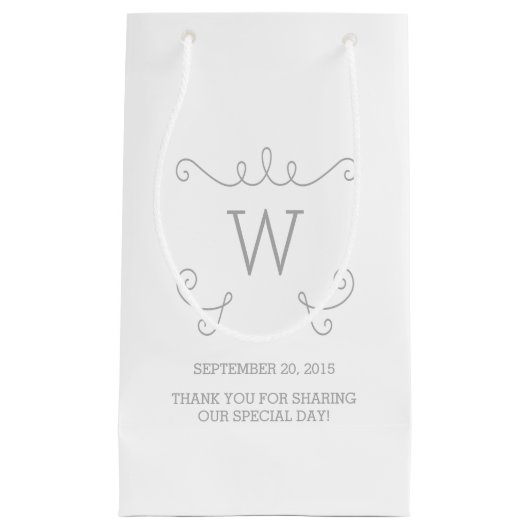 Grey Whimsical Flourish Monogram Gift Bag Klein Cadeauzakje (Voorkant)