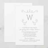 Grey Whimsical Flourish Monogram Wedding Invite Kaart (Voorkant / Achterkant)