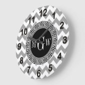 Grey Whisky Chevron Black Griekse sleutel 3 Monogr Grote Klok (Hoek)