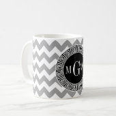 Grey Whisky Chevron Black Griekse sleutel 3 Monogr Koffiemok (Voorkant links)