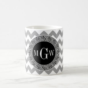 Grey Whisky Chevron Black Griekse sleutel 3 Monogr Koffiemok