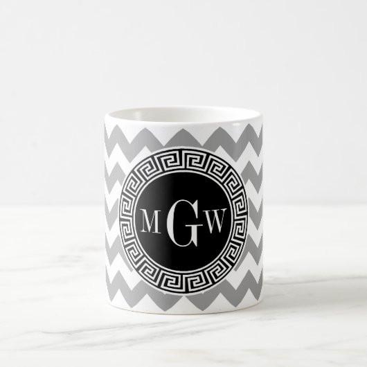 Grey Whisky Chevron Black Griekse sleutel 3 Monogr Koffiemok (Center)