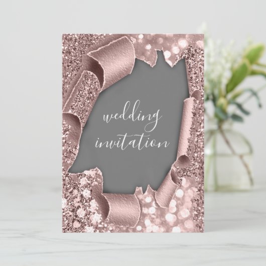 Grey White 3D Roos Gold Weddenschap Glitter Kaart (Staand voorkant)