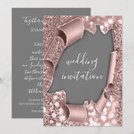 Grey White 3D Roos Gold Weddenschap Glitter Kaart