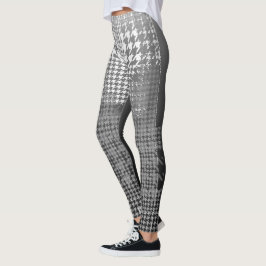 Grey White Black Houndstooth Check Ombre Leggings