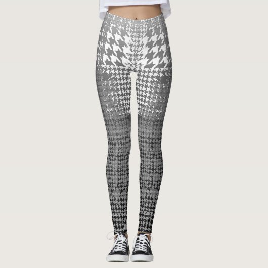 Grey White Black Houndstooth Check Ombre Leggings (Voorkant)