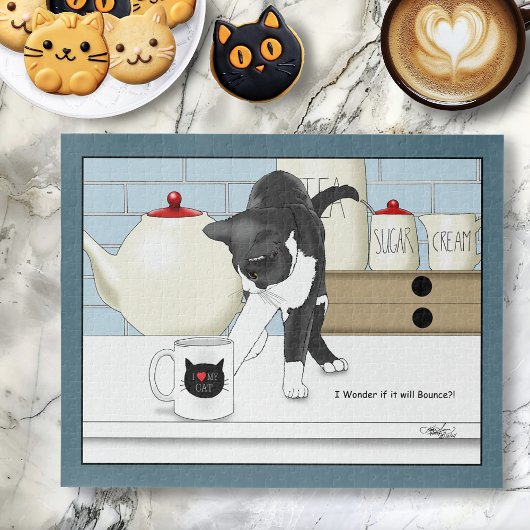 Grey White Cat Funny Tea Mok Keuken Legpuzzel