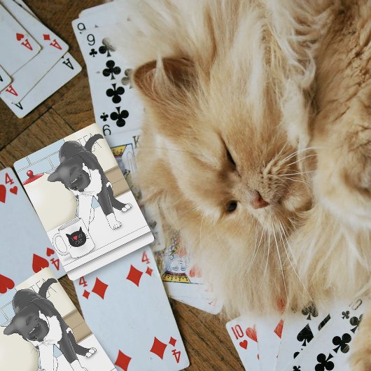 Grey White Cat Funny Tea Mok Keuken Pokerkaarten