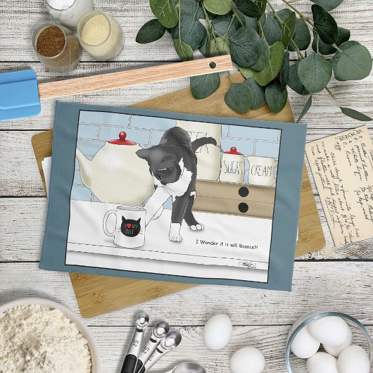 Grey White Cat Funny Tea Mok Keuken Theedoek
