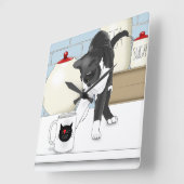 Grey White Cat Funny Tea Mok Keuken Vierkante Klok (Hoek)