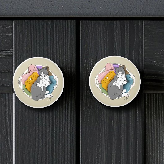 Grey White Cat Hair Laundry Keramische Knop