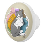 Grey White Cat Hair Laundry Keramische Knop (Rechts)