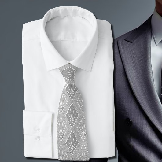 Grey & White Diamonds Art Deco Patroon Stropdas