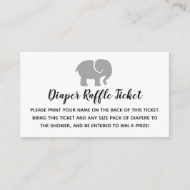 Grey & White Elephant Luier Raffle Ticket Informatiekaartje