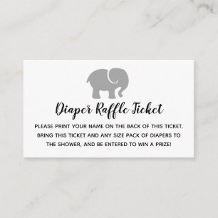 Grey & White Elephant Luier Raffle Ticket Informatiekaartje