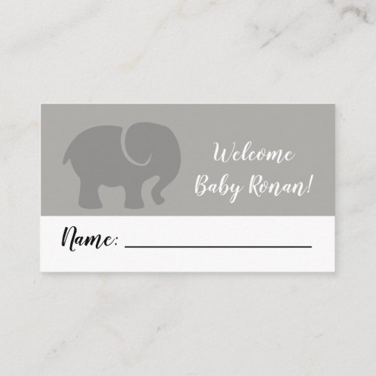 Grey & White Elephant Luier Raffle Ticket Informatiekaartje (Achterkant)