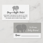 Grey & White Elephant Luier Raffle Ticket Informatiekaartje (Voorkant / Achterkant)