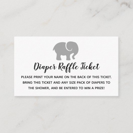 Grey & White Elephant Luier Raffle Ticket Informatiekaartje (Voorkant)