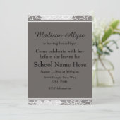 Grey White Floral dat weggaat voor College Party n Kaart (Staand voorkant)