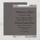 Grey White Floral dat weggaat voor College Party n Kaart (Voorkant / Achterkant)