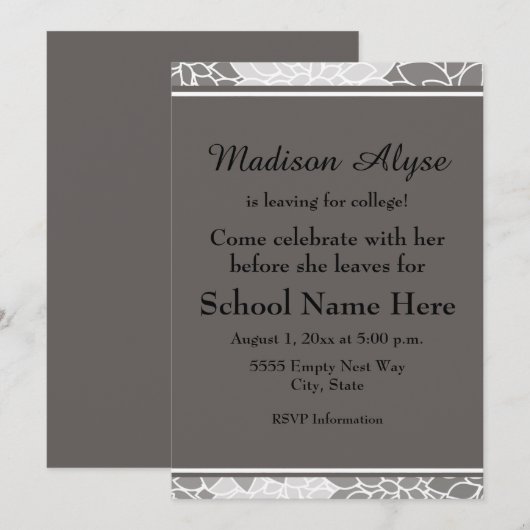 Grey White Floral dat weggaat voor College Party n Kaart (Voorkant / Achterkant)