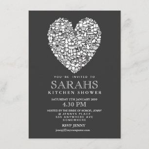 Grey White Kitchen Tea Vrijgezellenfeest Party nod Kaart